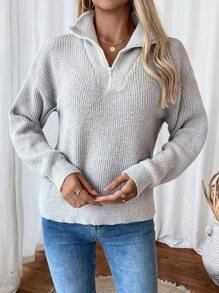 SHEIN LUNE Women's Crew Neck Long Sleeve Plain Simple Casual Knitted Sweater