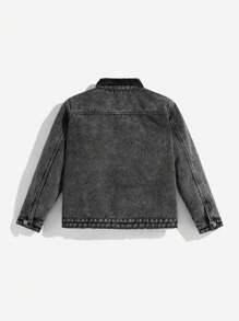 Tween Boy 秋冬深灰色柏柏尔羊毛层压牛仔夹克，配有前开合和口袋 - 深灰色 - 查看 2