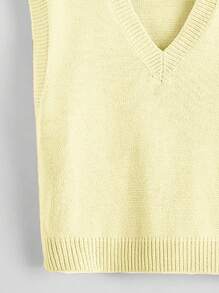 Franclia V领纯色无袖休闲针织毛衣背心 - 黃色 - 查看 3