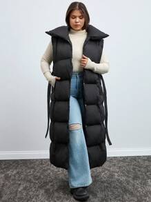 RueChic 女士加大碼超長袖無袖裝束冬季夾克 - 黑色 - 查看 3