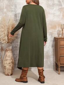 EMERY ROSE Robe d'automne mode confortable à col rond manches longues coupe ajustée - Vert - Voir 2