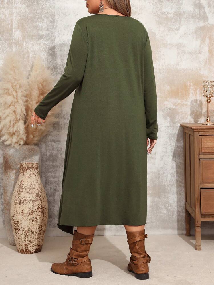 Plus Size Casual Round Neck Long Sleeve Fashionable Comfortable Fall Dress,Spring/Summer/Vacation