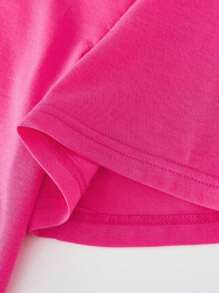 SHEIN Young Girlv Casual Smiling Rainbow Print Crew Neck T-Shirt Summer Holiday - Hot Pink - View 5