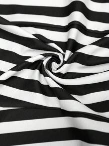SHEIN LUNE Black & White Striped Puff Sleeve Women's Blazer Jacket, Suitable For Commuting & Casual Wear