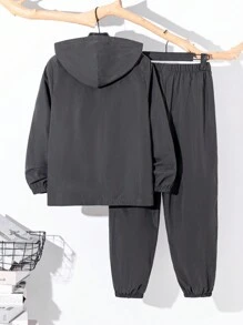 SHEIN 2pcs Tween Boy Half Zip Hoodie Jacket & Jogger Pants Set, Casual Sports Style For Fall/Winter