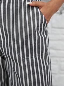 SHEIN LUNE 直筒黑白条纹休闲复古返校女教师工作裤，秋季