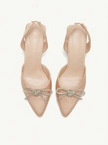 CUCCOO CHICEST Women Shoes Fashion Champagne Color Back Strap Rhinestone Bow High Heel Shoes Commuting Date Party Wedding Vacation Spring Shoes Spring Break Easter Prom Heels - Champagne - View 10