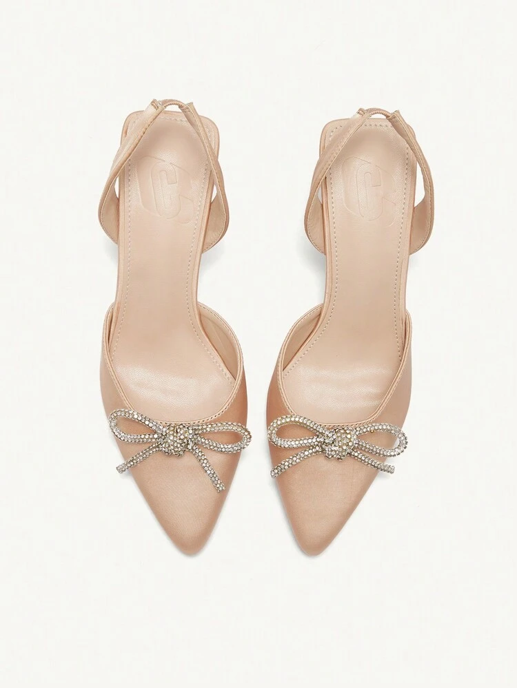 CUCCOO CHICEST Women Shoes Fashion Champagne Color Back Strap Rhinestone Bow High Heel Shoes Commuting Date Party Wedding Vacation Spring Shoes Spring Break Easter Prom Heels