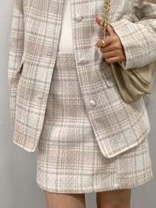 FRIFUL Women's Plaid A-Line Mini Skirt Fall,Winter - Apricot - View 6