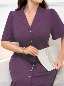 Modelyn Đầm Maxi Tay Ngắn Mùa Hè Màu Trơn Cỡ Lớn Đầm Dạ Hội Dài Cho Nữ - Màu tím - Xem 7