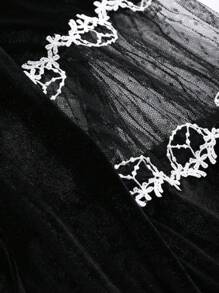 DAZY 女士天鹅绒网纱拼接长袖优雅睡袍，适合返校季、秋季和冬季穿着。 - 黑色 - 查看 7