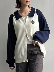 FRIFUL 女式字母印花拼色长袖拉链休闲开衫，秋冬