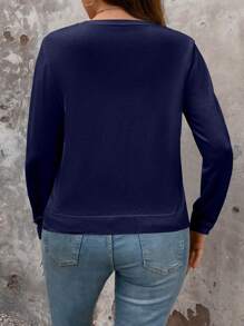Plus Size Plain Button Front Long Sleeve Casual Jacket, For Winter Fall Cloth For Women - Blue - View 2