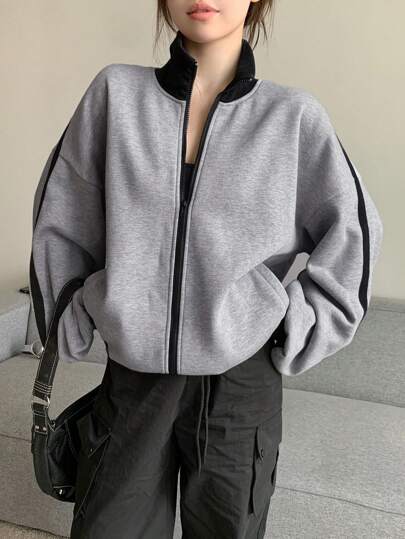 DAZY Women's Casual Color Block Splice Thermal Lined Sweatshirt, Autumn/Winter, Long Sleeve Tops,Fall Women Clothes Jacket Zip Up