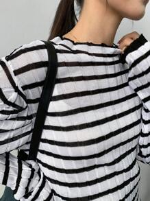 FRIFUL Suéter casual, cómodo y holgado con diseño de rayas, cuello alto y manga larga para mujer, ropa de otoño - Blanco y Negro - Ver 5
