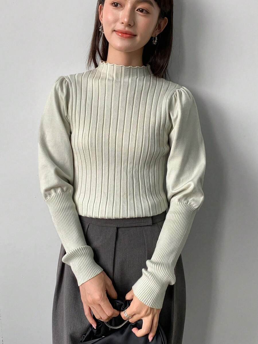 FRIFUL Women's Senior Fitted Solid Color Sweater Fall - Green - View 1