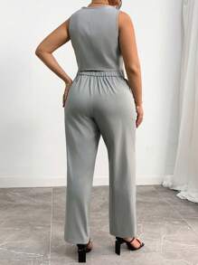 Franclia Plus Size Women's Summer Solid Color Asymmetric Hem Vest And Pants Office Suit Set