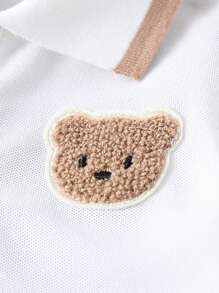 SHEIN Bluzka z misiem dla dziewczynki z długim rękawem i jednokolorową spódnicą - Kolor khaki - Zobacz 5