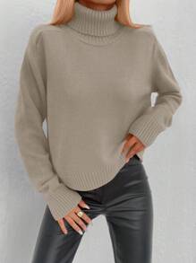 RueChic Chất rắn Áo cao cổ Áo len - Lạc đà - Xem 3