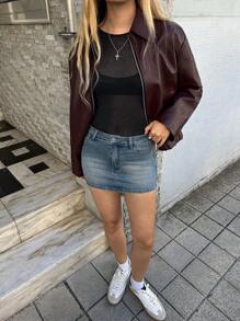 Forever 21 Casual Washed Blue Denim Mini Skirt, Summer - Blue - View 8