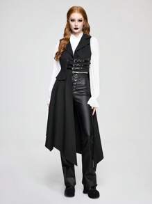 ROMWE Goth 复古男女款哥特式不对称下摆无袖修身女式夹克