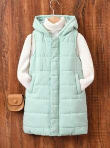 SHEIN Young Boy's Mid-Length Hooded Zip-Up Pocket Padded Coat, Suitable For Autumn & Winter, Comfortable Warm Material, Streetwear Stylish Design - Baby Blue - View 1
