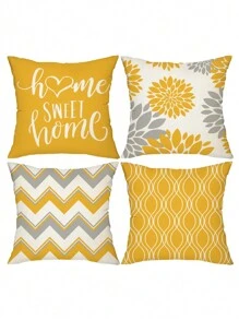 4 vỏ gối họa tiết sóng hình học, trang trí nhà mùa xuân/hè, vỏ đệm quà tặng Thích hợp cho giường, ghế sofa, ngoài trời, v.v., không bao gồm đệm - Màu vàng - Xem 1