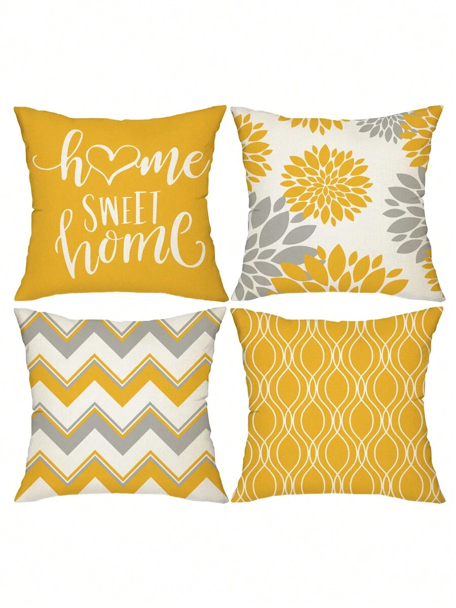 4 vỏ gối họa tiết sóng hình học, trang trí nhà mùa xuân/hè, vỏ đệm quà tặng Thích hợp cho giường, ghế sofa, ngoài trời, v.v., không bao gồm đệm - Màu vàng - Xem 1