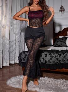 Bộ đồ ngủ ren và quần dài Halloween cho nữ - màu đen - Xem 1