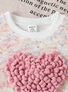 SHEIN Playful Pals 2pcs Baby Girl Heart Flower Knitted Sweater And Mesh Tulle Tutu Skirt Set - Pink - View 4