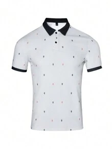 Manfinity Sport Corelite Boyfriend Style Men's Printed Single Breasted Short Sleeve Sports Polo Shirt, Summer School