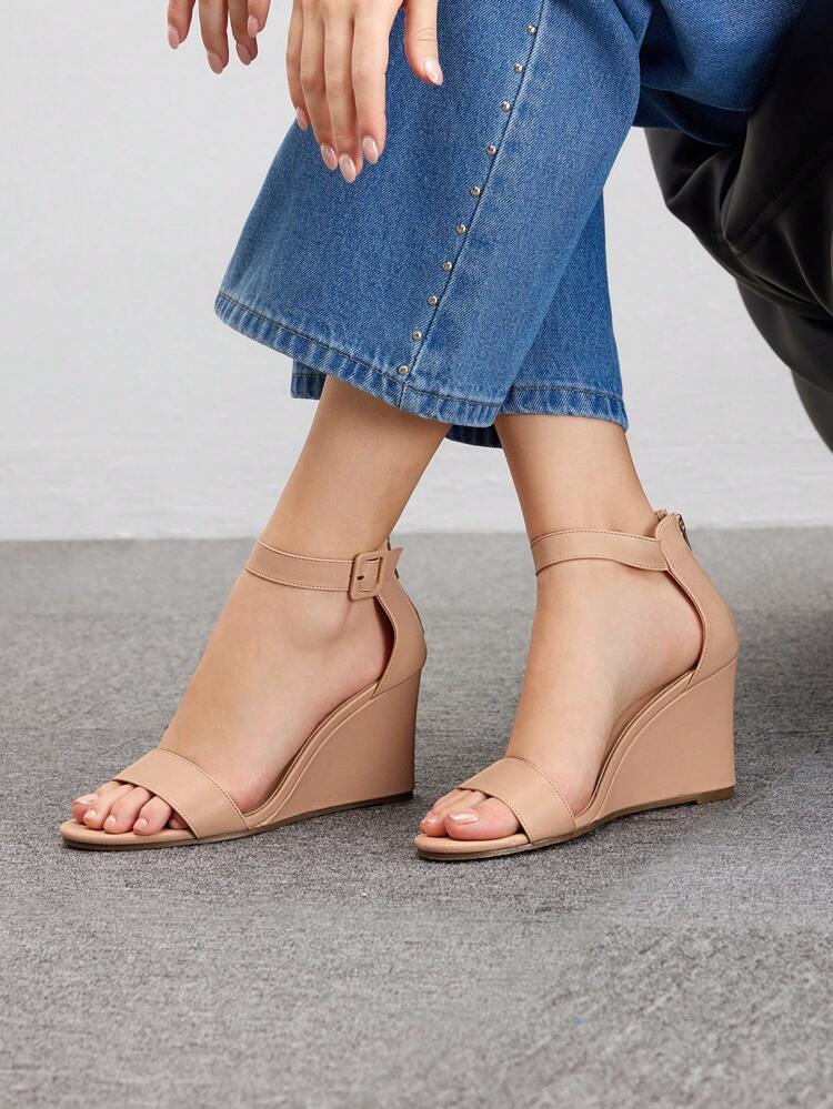 CUCCOO BIZCHIC Apricot Color Ankle Strap Classic Wedge Sandals For Women, Suitable For Commute, Date, Party, Wedding, Holiday Spring Shoes Spring Break Easter For Christmas