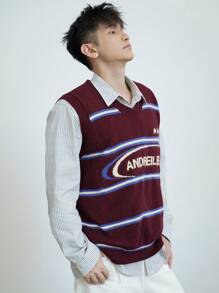 DAZY Men's Summer Letter Knit Vest Fall,Winter - Burgundy - View 3