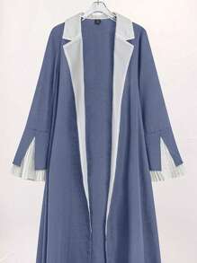 Al Najma 女士圓領拼色優雅波浪袖阿拉伯長袍 - 藍白色 - 查看 3