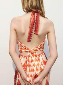 Maija Women's Halter Neck Printed Hollow-Out Knotted Jumpsuit - Multicolor - View 7