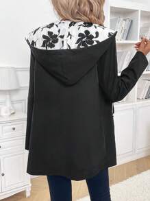 SHEIN Clasi Women's Reversible Windbreaker Jacket, Black & White Floral Print On One Side, Solid Color On The Other Side, Autumn/Winter  Fall Outfits Essentials Hoodie