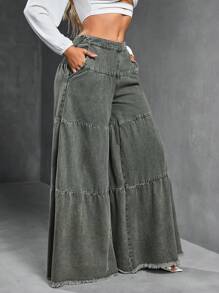 SHEIN SXY Women's Loose Boyfriend Style Distressed Hem Patchwork Denim Jeans
