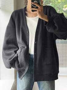 DAZY Women's Casual Loose Front Open Fleece Hooded Sweatshirt, Autumn/Winter,Fall Women Clothes Jacket - Dark Grey - View 2