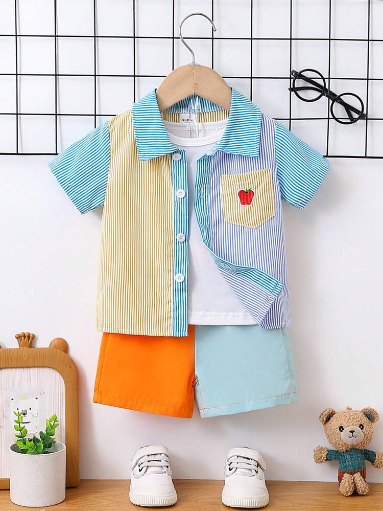 Summer Men's Vertical Striped 2-Piece Shirt Set