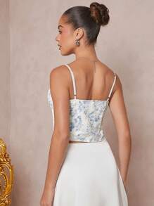 L'Amorae Top de encaje sin mangas con correa estampada - Multicolor - Ver 2