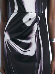 Maija Women's Abstract Oil Painting Round Neck Sleeveless Simple Casual Dress - Black - View 4