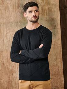 RueChic Men Solid Raglan Sleeve Sweater - Black - View 4