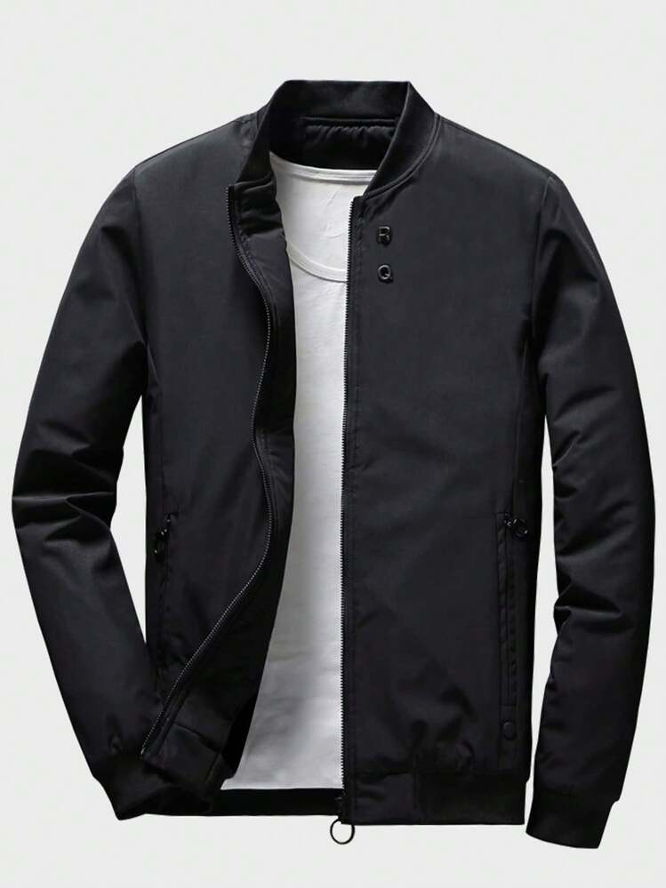 Manfinity Mode Men Zip Up Bomber Jacket, Plain, Long Sleeve