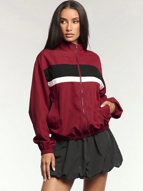 Forever 21 Women Tracksuit Fall Clothes Jackets Outfits, Winter Colorblock Red Casual Jacket