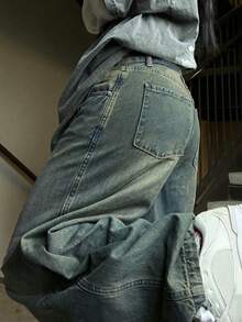 MYOURSA High Waist Baggy Distressed Wide Leg Jeans - Medium Wash - View 2