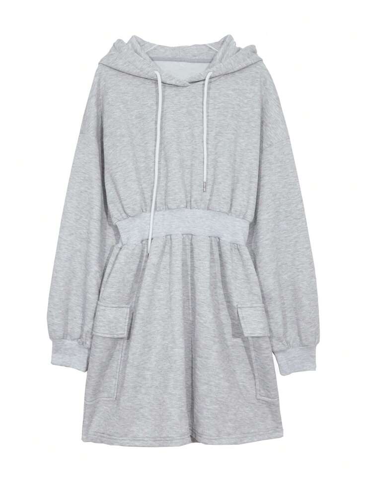 DAZY レディース ユーティリティー フード付きスウェットシャツワンピース、ショート丈、グレー、春夏秋冬レディースウェア 長袖ワンピース - グレー - 見る 7