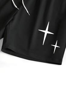 GENIUS ODE Men's 2 Pieces Set, Round Neck Face Print Short Sleeve T-Shirt And Drawstring Casual Shorts