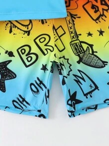Bộ đồ bơi thông thường in chữ ombre cổ tròn Raglan cho bé trai trẻ - Nhiều màu - Xem 4