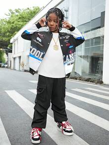 Tween Boys' Casual Urban Chic Cargo Pants, Suitable For Commuting, School, Daily Wear, Sports, Fits Autumn/Winter Season - Black - View 4