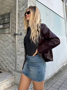 Forever 21 Casual Washed Blue Denim Mini Skirt, Summer - Blue - View 4